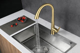 Pull-Out Kitchen Faucet in Brushed Gold Stainless Steel – Modern Sink Mixer for Hot and Cold Water