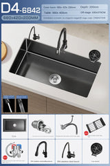 CascadeBlack Luxury Waterfall Undermount Kitchen Sink Set – Black Stainless Steel Single Bowl with Faucet & Soap Dispenser
