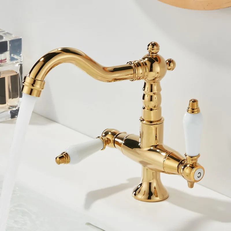 ForgeFlow Industrial Black Brass Bathroom Faucet – Matte Black Dual-Handle Vanity Sink faucet