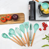 ChefEase – 12-Piece Silicone Kitchen Utensil Set with Wooden Handles