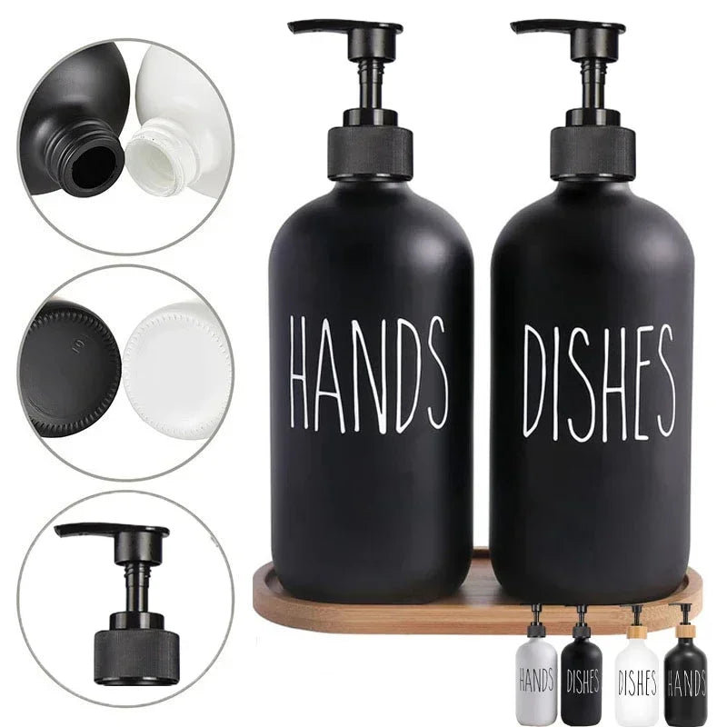SoapElegance Noir 500 Refillable Soap Dispenser Set – Matte Black Pump Bottles for Kitchen & Bathroom