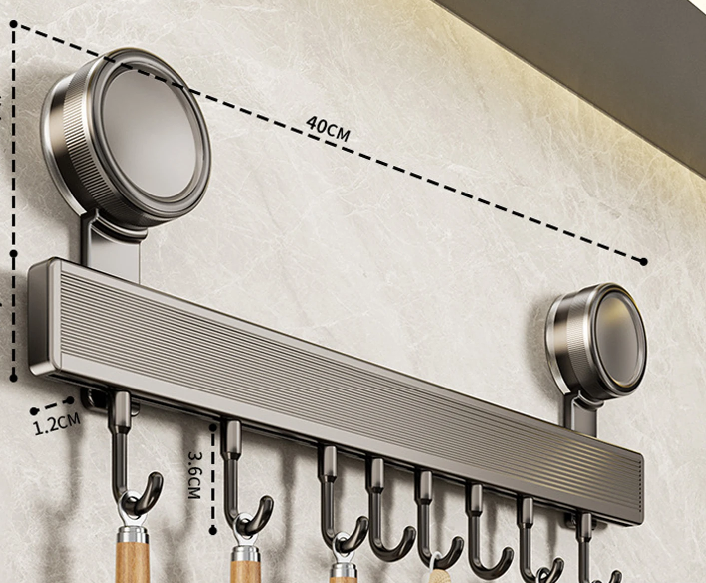 ChefSpace Kitchen Wall Hook Rail – No-Drill Hanging Organizer for Utensils