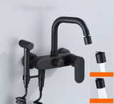 AquaJet Wall-Mount Faucet – Black Brass, Warm & Cold Water, Side Sprayer for Kitchen, Sink, or Bathtub