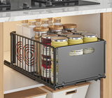 Pull-Out Metal Kitchen Storage Drawer Organizer Set – Sliding Spice Rack Trays | Space Saving Cabinet Storage | Easy Access Design