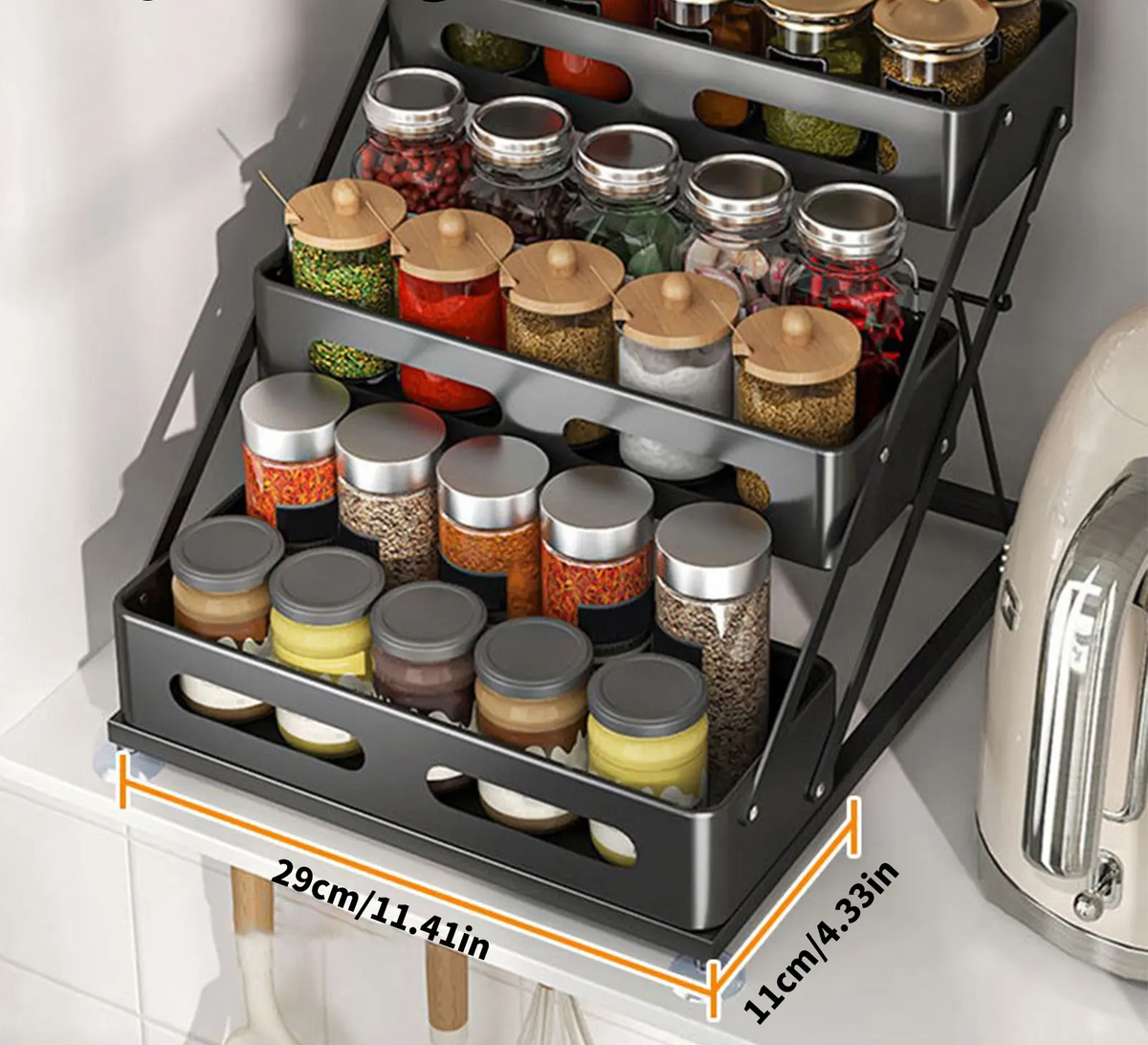 SpiceTower FlexRack Pro – 3-Tier Foldable Metal Spice Rack & Countertop Organizer
