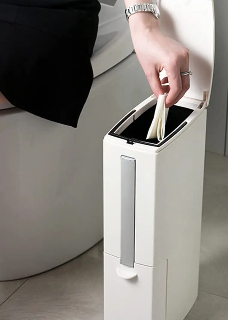 SlimPure 3-in-1 Ultra-Slim Trash Can – 4.4” Narrow Bathroom Waste Bin with Lid