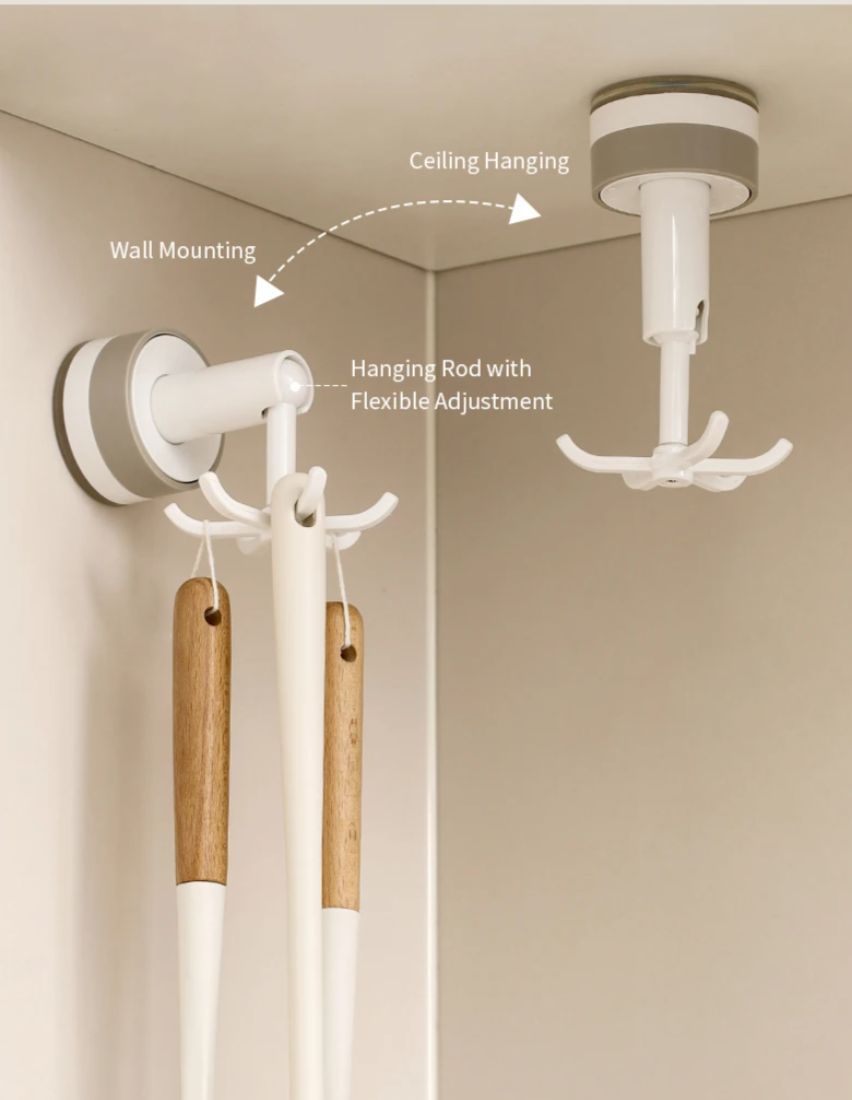 FlexiClaw 6-Arm Rotating Hook – Multifunctional Suction Cup Holder, No Drilling Required