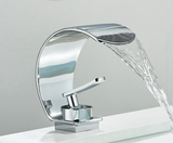 Sleek Waterfall Bathroom Faucet with Single Handle – Modern Brass Basin Mixer for Hot and Cold Water