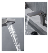 ShadowStream LuxeFall Waterfall Bathroom Faucet – Gun Grey Solid Brass Single-Handle Sink Mixer with Hot & Cold Control