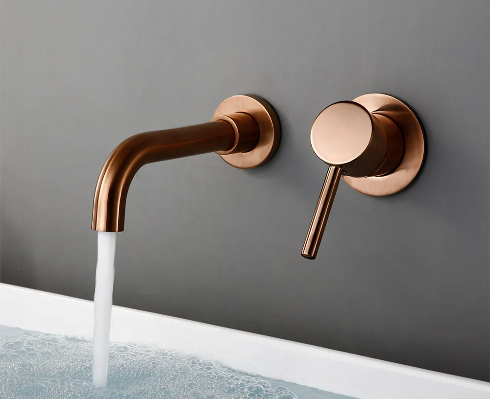 Elegant Wall-Mounted Rose Gold Brass Bathroom Faucet with Concealed Design
