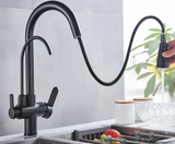 Black Kitchen Faucet with Filtered Water System, Pull-Out Sprayer and 360° Rotation