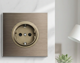 EU Wall Power Outlet Brushed Brown Aluminum – Schuko Socket with USB & RJ45 Port | 16A 250V | Flush Mount Modern Plate