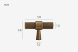 Nurlin Solid Brass T-Bar Handle – Art Deco Retro Furniture Pull, Antique Industrial Style