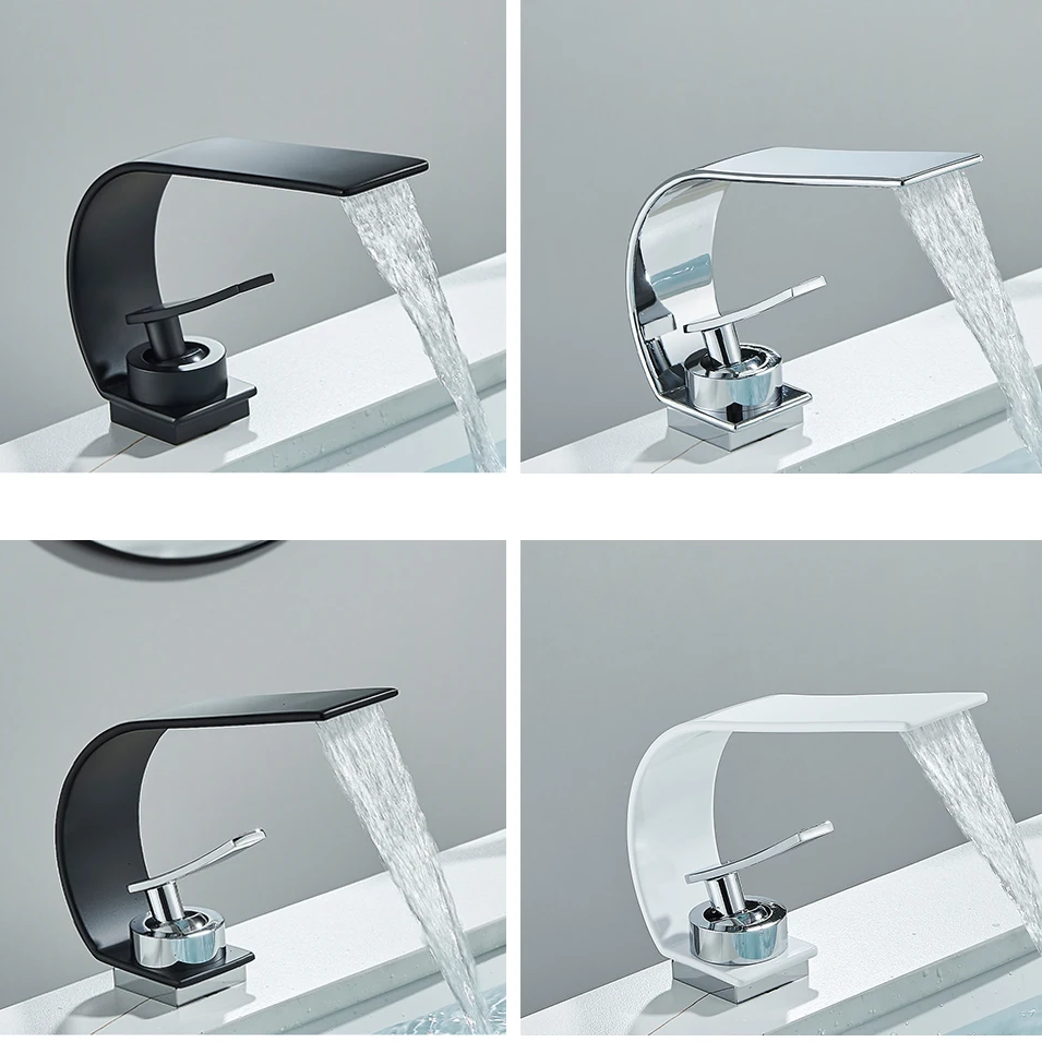 Sleek Waterfall Bathroom Faucet with Single Handle – Modern Brass Basin faucet for Hot and Cold Water
