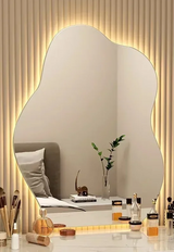 NordiGlow AuraCurve LED Wall Mirror – Scandinavian Irregular Lighted Vanity Mirror for Bathroom, Bedroom & Living Room