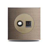 EU Wall Power Outlet Brushed Brown Aluminum – Schuko Socket with USB & RJ45 Port | 16A 250V | Flush Mount Modern Plate