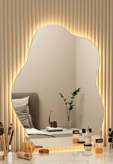 NordiGlow AuraCurve LED Wall Mirror – Scandinavian Irregular Lighted Vanity Mirror for Bathroom, Bedroom & Living Room