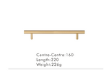Nurlin T-Bar Brass Handle – Extra Long & Modern for Cabinets, Drawers & Refrigerators