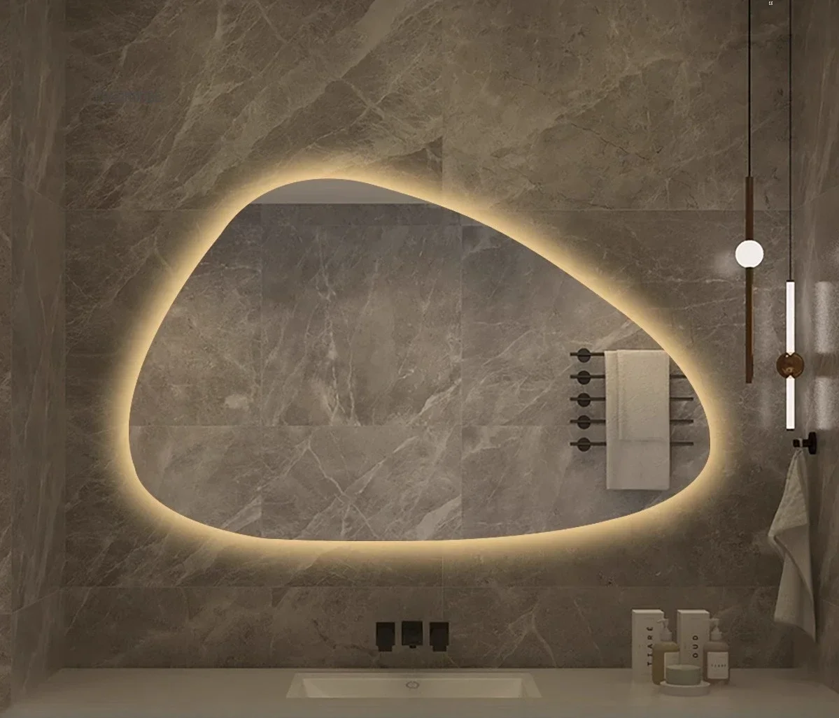 NordiLux AuraShape LED Smart Mirror – Modern Irregular Bathroom Wall Mirror with Aluminum Frame