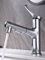 Pull-Out Bathroom Sink Faucet with Oral Rinse Function and Hot Cold Mixer