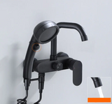 AquaJet Wall-Mount Faucet – Black Brass, Warm & Cold Water, Side Sprayer for Kitchen, Sink, or Bathtub