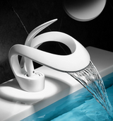 AquaLuxe Waterfall Faucet – Modern White Design with Warm & Cold Water Control